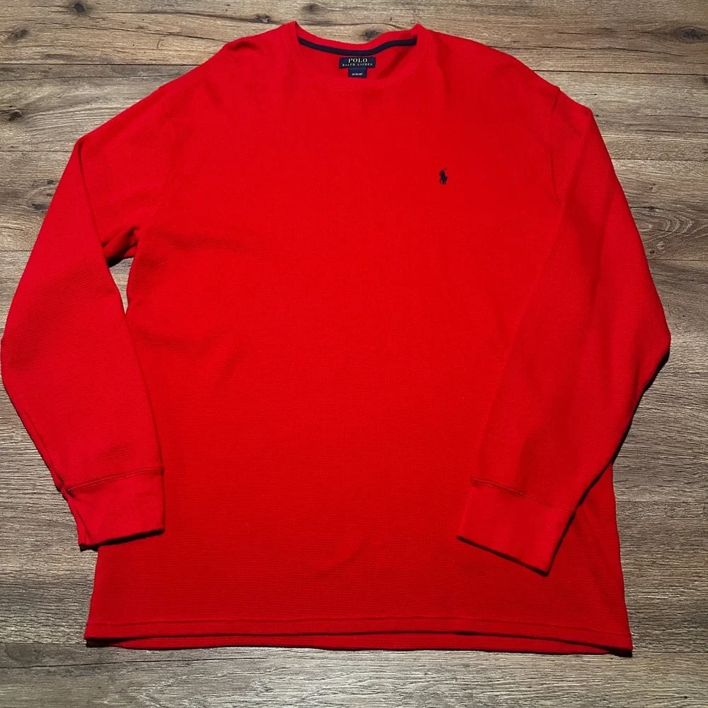 Polo Ralph Lauren Red‎ Waffle Knit Thermal Long Sleeve Shirt Mens 2XL
